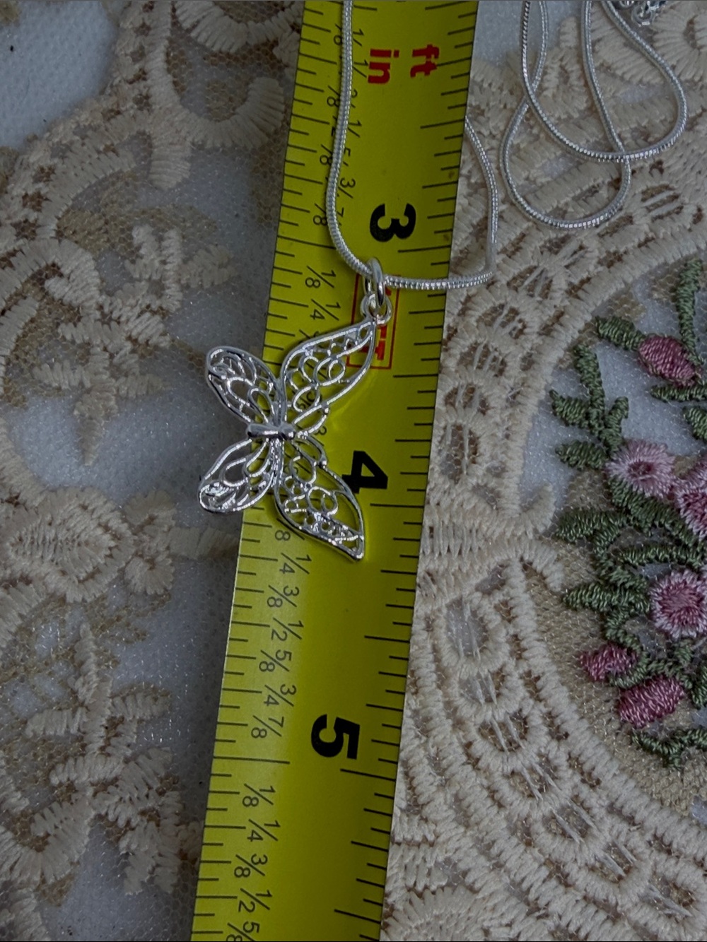 925 Sterling Silver Filigree Butterfly 20” Chain Necklace Feminine Romantic - Picture 5 of 5